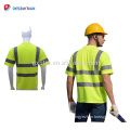 Custom Hi Viz Short Sleeves Shirts With Pocket High Visibility Safety T shirt With 5cm Reflective Tapes Lime EN471